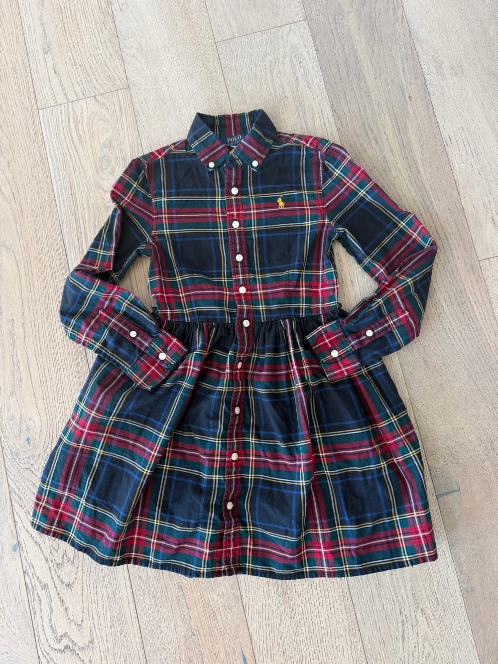 Girls Polo Ralph Lauren Plaid Flannel Shirt Dress Size 7 Long Sleeve Holiday